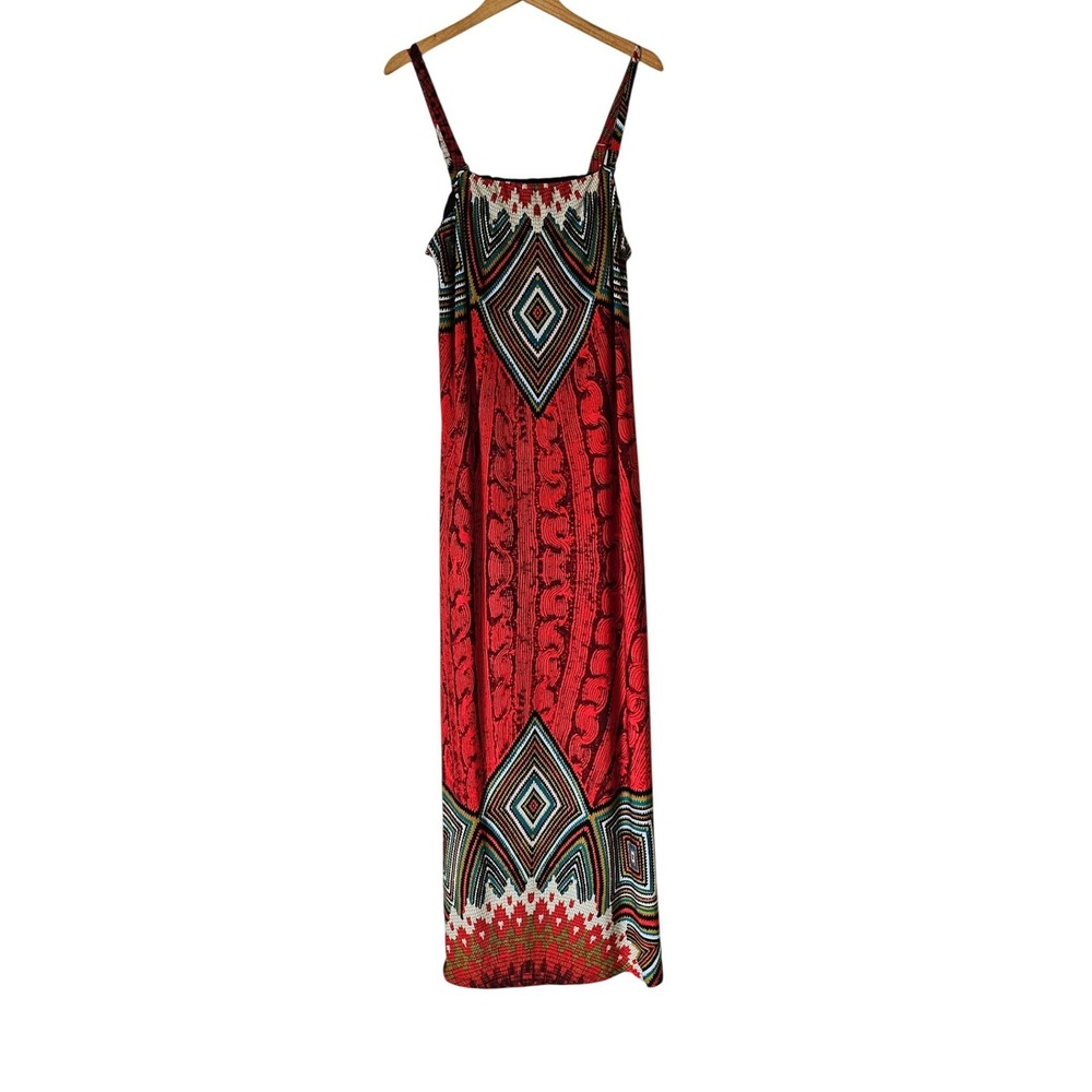 Joe Browns Geometric Tribal Print Maxi Dress Red Multicolor 18 NWT Boho Festival